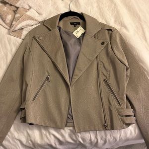 tan/grey leather jacket